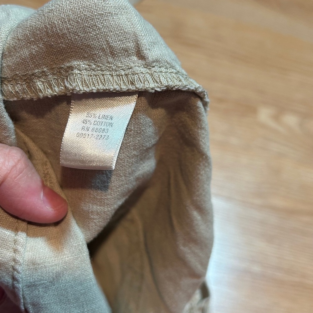 Christopher & Banks Tan Linen Blend Cropped Capri Pants Drawstring Hem Size 10 - Picture 5 of 6